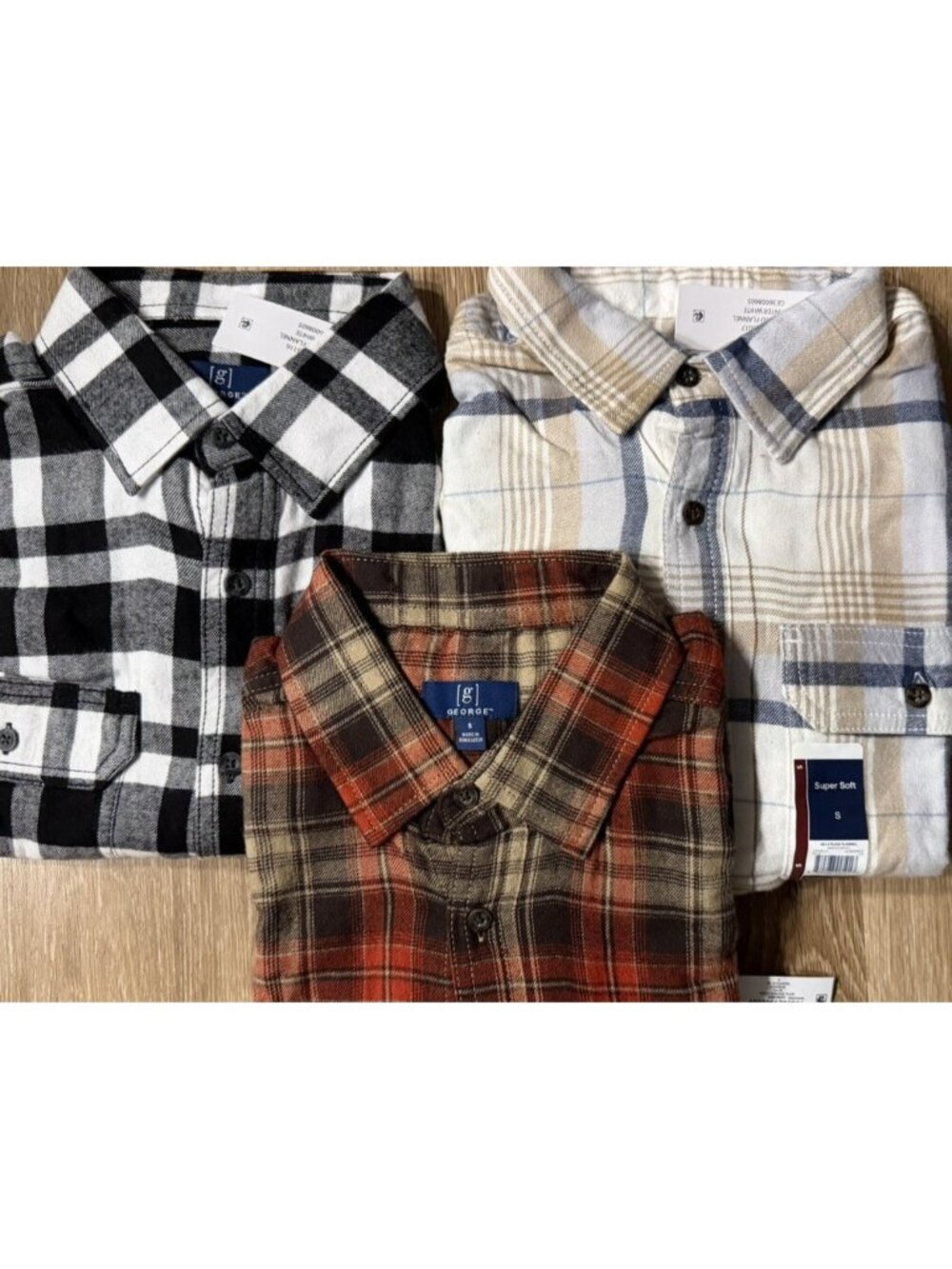 Lot of 3 George Super Soft Men's Plaid Flannel button down Shirts NWT Sz S small